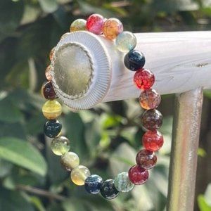 8mm Mixed Color Crackle Agate Stretch Bracelet